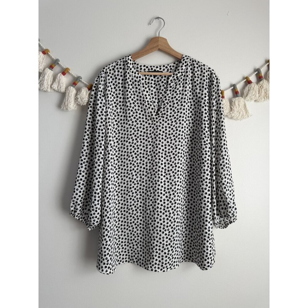 Adrianna Papell Polka Dot Half Sleeve Chiffon Top Preppy Careerwear Office 3x